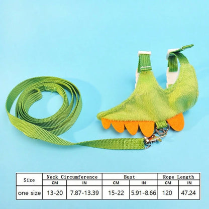 1 Set Ferret Leash Vest Adjustable Small Pet Rope Cute Dinosaur Design With Bell For Outdoor Walking