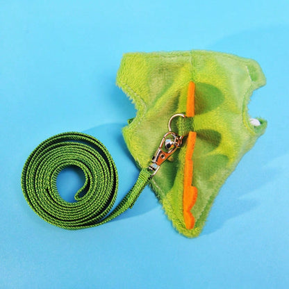 1 Set Ferret Leash Vest Adjustable Small Pet Rope Cute Dinosaur Design With Bell For Outdoor Walking