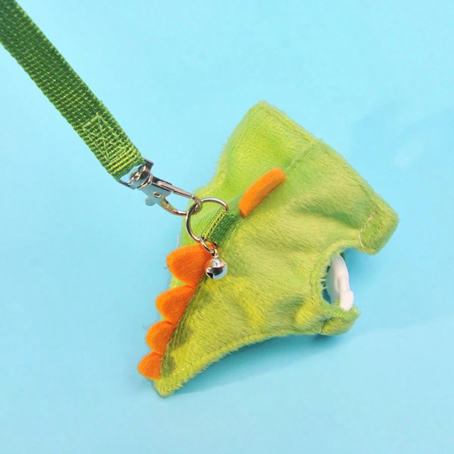 1 Set Ferret Leash Vest Adjustable Small Pet Rope Cute Dinosaur Design With Bell For Outdoor Walking