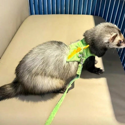 1 Set Ferret Leash Vest Adjustable Small Pet Rope Cute Dinosaur Design With Bell For Outdoor Walking