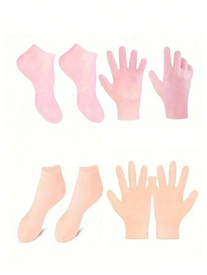 1 Set Hand And Foot Care Tools Silicone Gel Gloves And Socks For Dry Cracked Skin Softening Exfoliating Feet Hand Care Travel Accessories