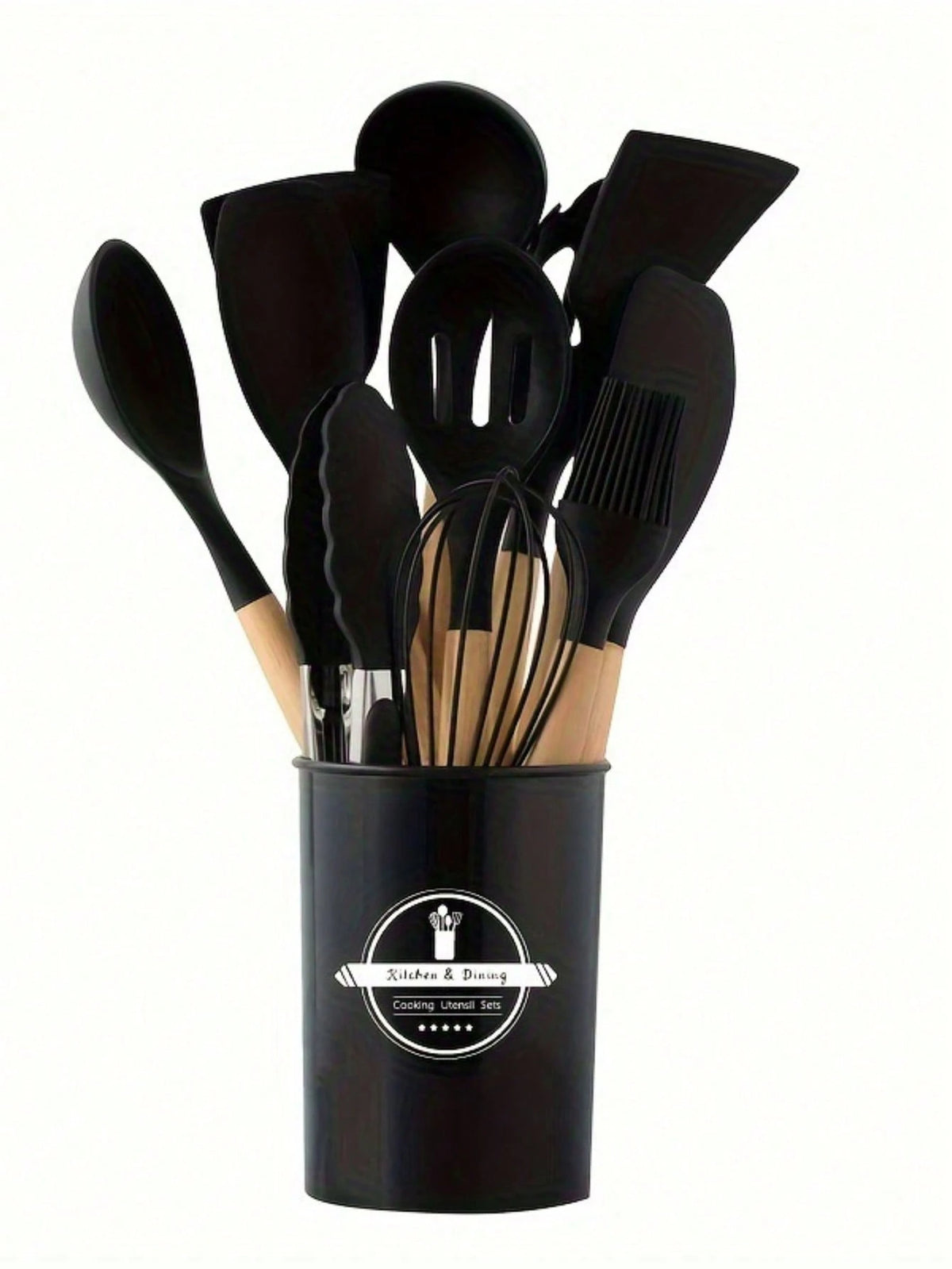 1 Set Kitchen Utensil Set, Silicone Cookware Set,12pcs Silicone Kitchen Utensil Set, Wooden Cooking Utensils, Kitchen Gadgets, Silicone Cutlery Set, Kitchen Tools With Storage Bucket