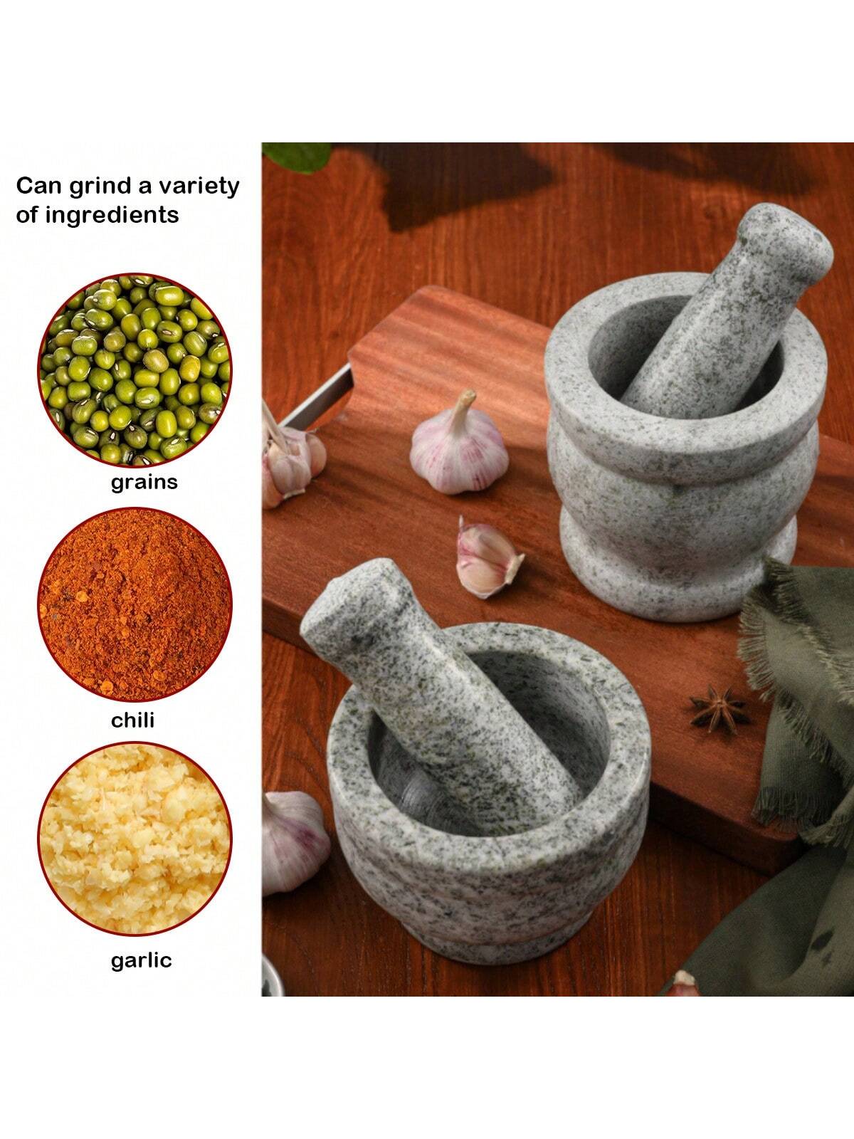 1 Set Natural Marble Mortar And Pestle, Vintage Drum Shaped Manual Garlic Masher, Natural Stone Mortar Mixing Bowl, Can Be Used For Grinding Grains, Spices, Medicine,Vegetable Fruit Tools,Kitchen Item