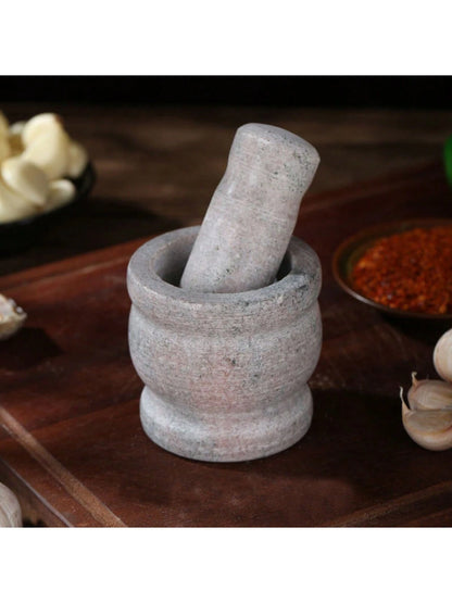 1 Set Natural Marble Mortar And Pestle, Vintage Drum Shaped Manual Garlic Masher, Natural Stone Mortar Mixing Bowl, Can Be Used For Grinding Grains, Spices, Medicine,Vegetable Fruit Tools,Kitchen Item