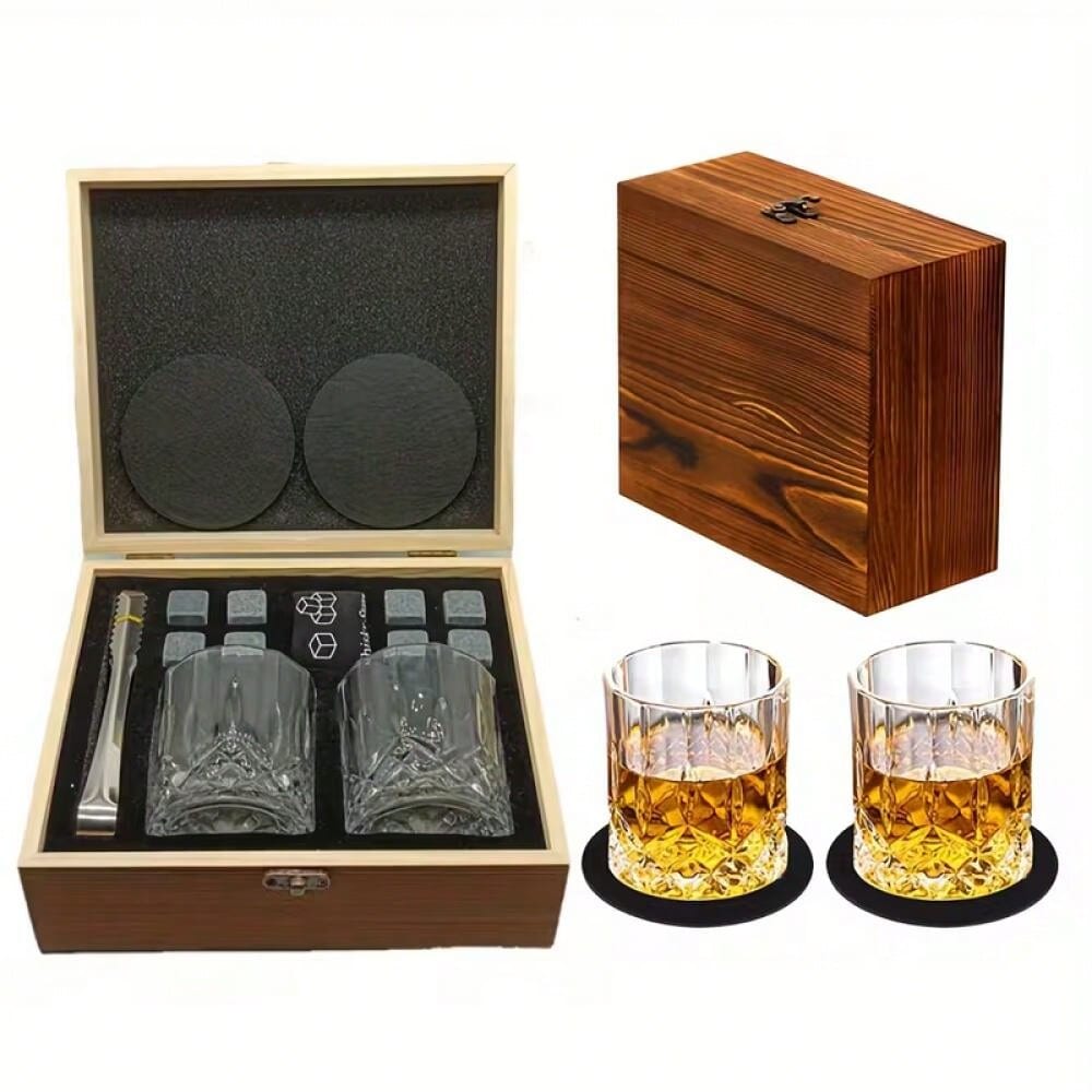 1 Set- Premium Whisky & Wine Glass Set- Smooth Cooling Stones, Stylish Glasses, Durable Ice Tong- Portable Bar Accessories For A Luxurious Drinking Experience- Complete Bartenders Dream Kit