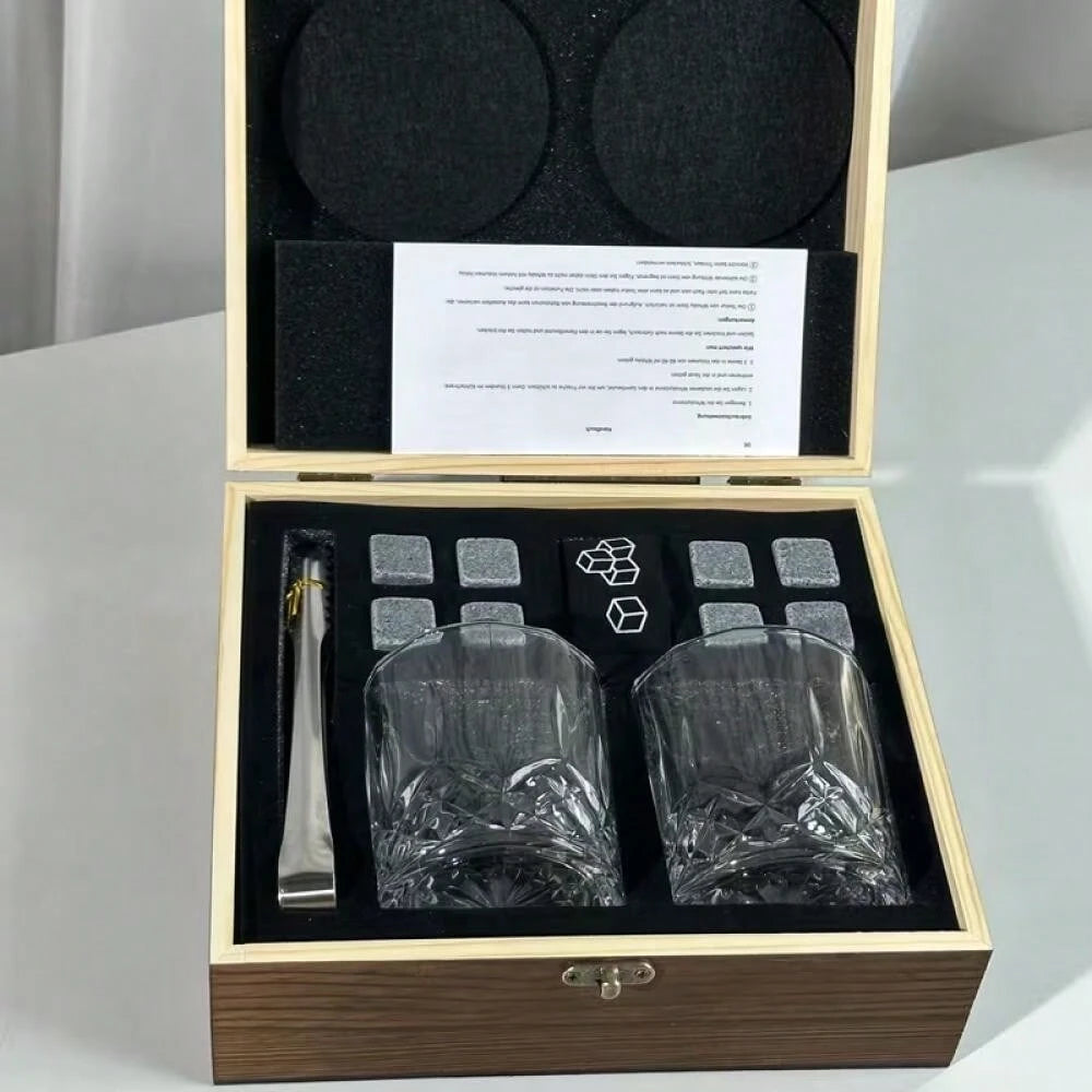 1 Set- Premium Whisky & Wine Glass Set- Smooth Cooling Stones, Stylish Glasses, Durable Ice Tong- Portable Bar Accessories For A Luxurious Drinking Experience- Complete Bartenders Dream Kit