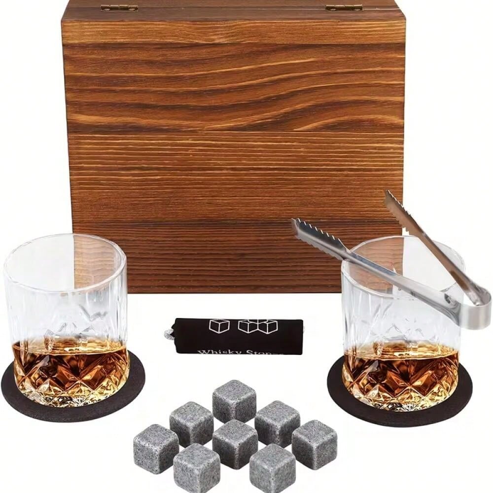 1 Set- Premium Whisky & Wine Glass Set- Smooth Cooling Stones, Stylish Glasses, Durable Ice Tong- Portable Bar Accessories For A Luxurious Drinking Experience- Complete Bartenders Dream Kit