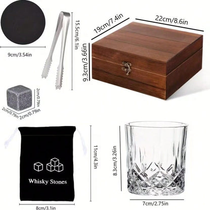 1 Set- Premium Whisky & Wine Glass Set- Smooth Cooling Stones, Stylish Glasses, Durable Ice Tong- Portable Bar Accessories For A Luxurious Drinking Experience- Complete Bartenders Dream Kit