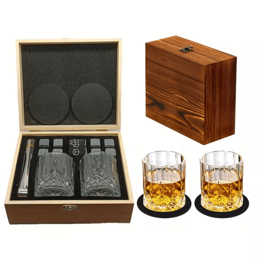 1 Set- Premium Whisky & Wine Glass Set- Smooth Cooling Stones, Stylish Glasses, Durable Ice Tong- Portable Bar Accessories For A Luxurious Drinking Experience- Complete Bartenders Dream Kit