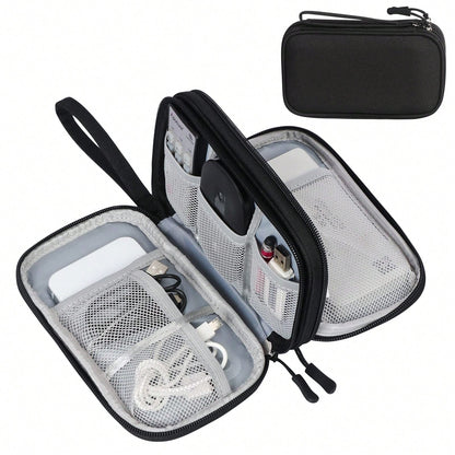 1 Storage Bags, Travel Organizer Pouches, Portable Electronic Accessory Bags, Waterproof Double-Layer Storage Bags, Suitable For Cables, Wires, Chargers, Phones, Headphones, Medium Size, Black