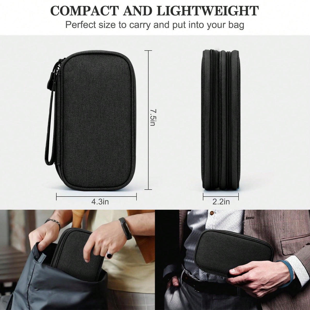 1 Storage Bags, Travel Organizer Pouches, Portable Electronic Accessory Bags, Waterproof Double-Layer Storage Bags, Suitable For Cables, Wires, Chargers, Phones, Headphones, Medium Size, Black