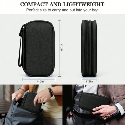 1 Storage Bags, Travel Organizer Pouches, Portable Electronic Accessory Bags, Waterproof Double-Layer Storage Bags, Suitable For Cables, Wires, Chargers, Phones, Headphones, Medium Size, Black