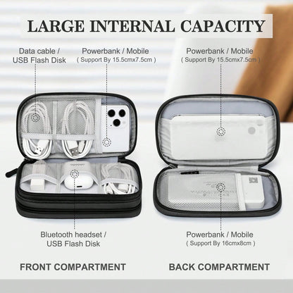 1 Storage Bags, Travel Organizer Pouches, Portable Electronic Accessory Bags, Waterproof Double-Layer Storage Bags, Suitable For Cables, Wires, Chargers, Phones, Headphones, Medium Size, Black