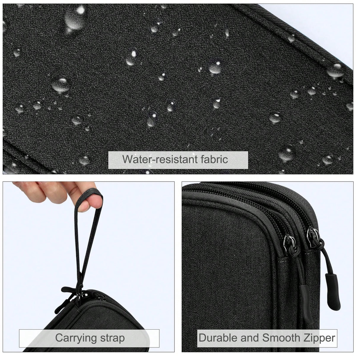 1 Storage Bags, Travel Organizer Pouches, Portable Electronic Accessory Bags, Waterproof Double-Layer Storage Bags, Suitable For Cables, Wires, Chargers, Phones, Headphones, Medium Size, Black