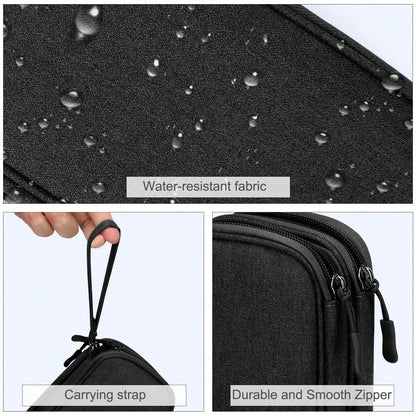 1 Storage Bags, Travel Organizer Pouches, Portable Electronic Accessory Bags, Waterproof Double-Layer Storage Bags, Suitable For Cables, Wires, Chargers, Phones, Headphones, Medium Size, Black