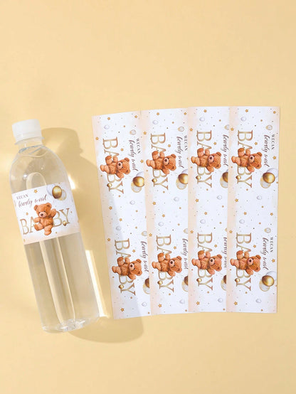 10/24pcs Baby Bottle Stickers, Cute Brown Bear Pattern Bottle Packaging Gift Stickers, Baby Shower Party Decorative Stickers, Gender Reveal Party Bottle Packaging Gift Stickers, Newborn Theme Party Fa