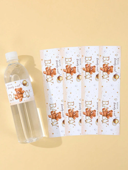 10/24pcs Baby Bottle Stickers, Cute Brown Bear Pattern Bottle Packaging Gift Stickers, Baby Shower Party Decorative Stickers, Gender Reveal Party Bottle Packaging Gift Stickers, Newborn Theme Party Fa