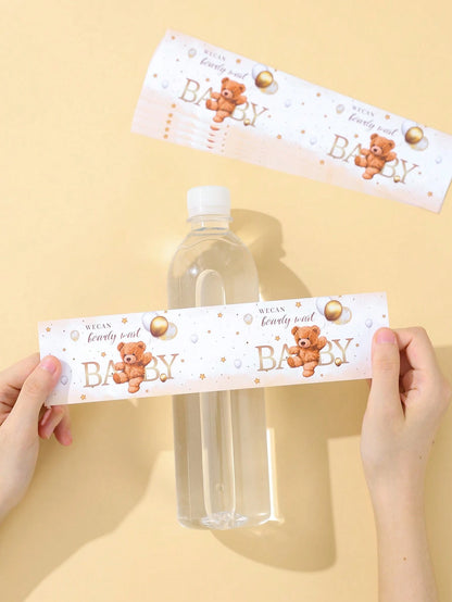 10/24pcs Baby Bottle Stickers, Cute Brown Bear Pattern Bottle Packaging Gift Stickers, Baby Shower Party Decorative Stickers, Gender Reveal Party Bottle Packaging Gift Stickers, Newborn Theme Party Fa