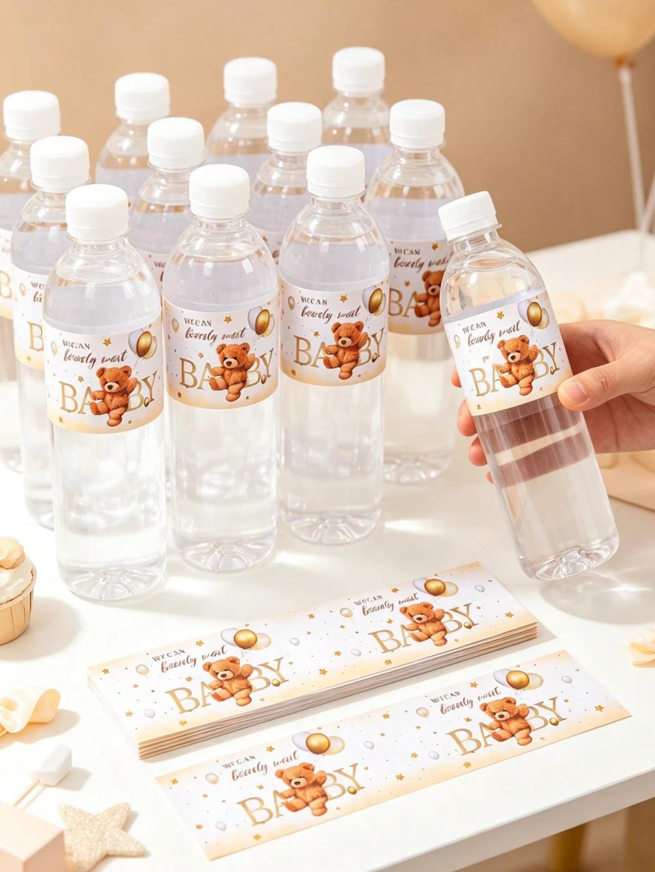 10/24pcs Baby Bottle Stickers, Cute Brown Bear Pattern Bottle Packaging Gift Stickers, Baby Shower Party Decorative Stickers, Gender Reveal Party Bottle Packaging Gift Stickers, Newborn Theme Party Fa