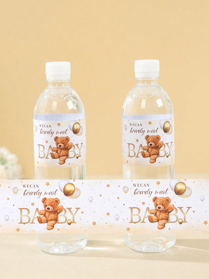10/24pcs Baby Bottle Stickers, Cute Brown Bear Pattern Bottle Packaging Gift Stickers, Baby Shower Party Decorative Stickers, Gender Reveal Party Bottle Packaging Gift Stickers, Newborn Theme Party Fa