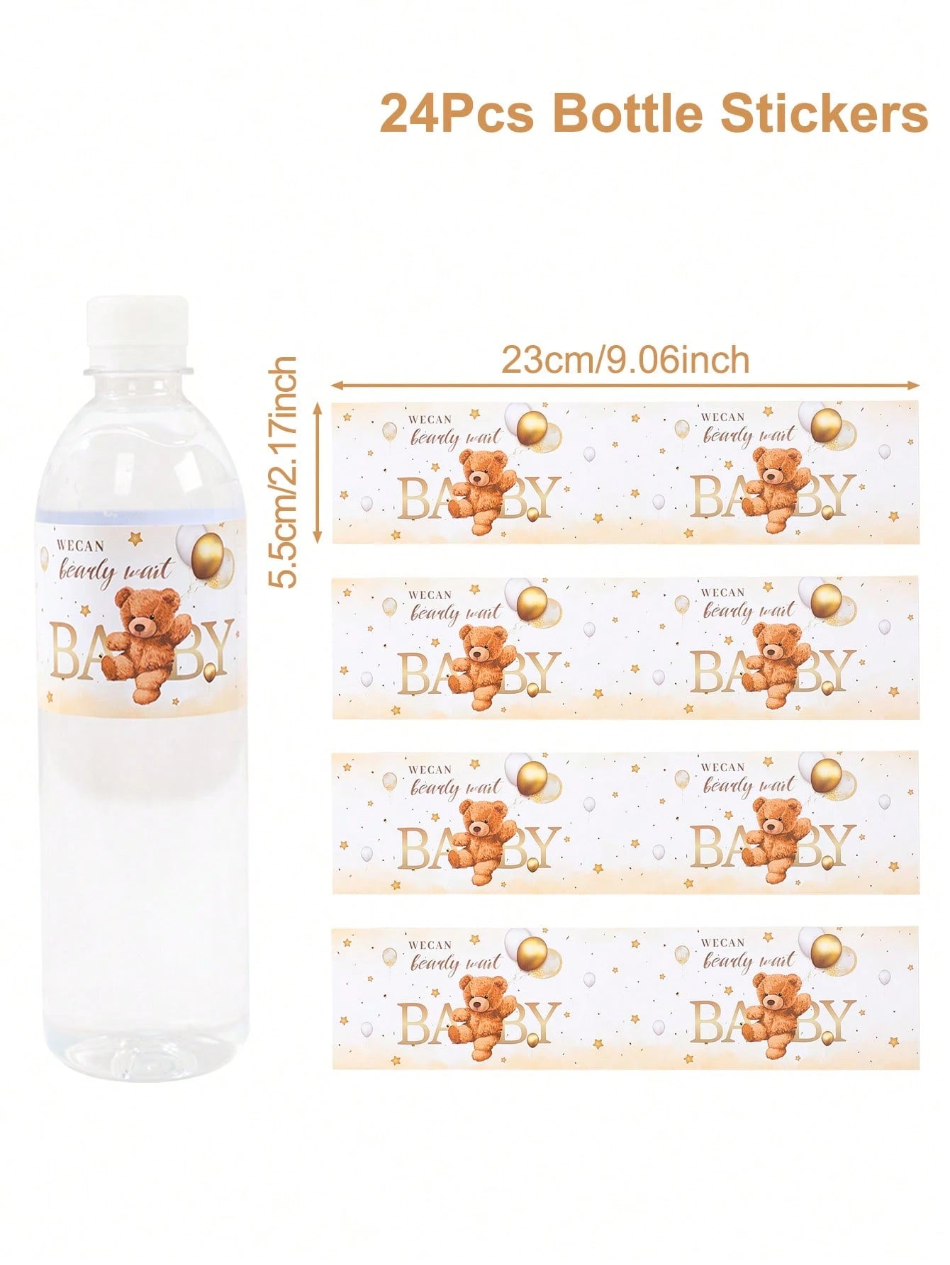 10/24pcs Baby Bottle Stickers, Cute Brown Bear Pattern Bottle Packaging Gift Stickers, Baby Shower Party Decorative Stickers, Gender Reveal Party Bottle Packaging Gift Stickers, Newborn Theme Party Fa