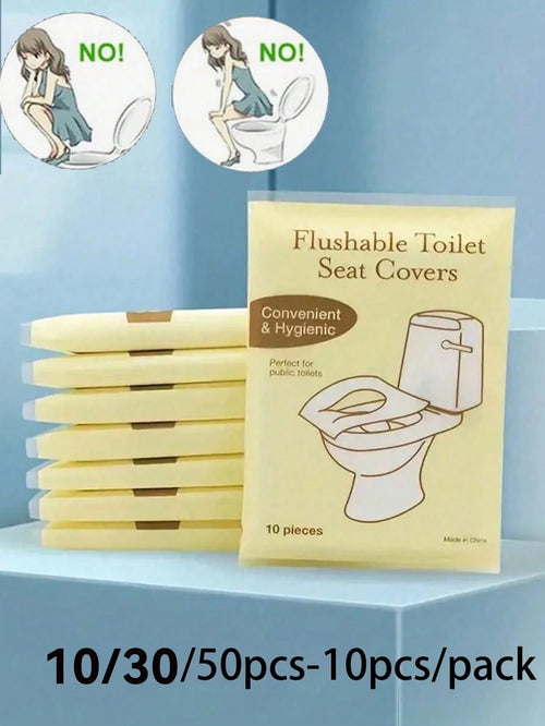 10/30/50pcs Disposable Toilet Seat Covers, Flushable Paper Toilet Seat Covers, Portable Toilet Stickers, Essential Travel Accessories, Water-Soluble Paper Toilet Seat Covers, Business Travel Toilet Se