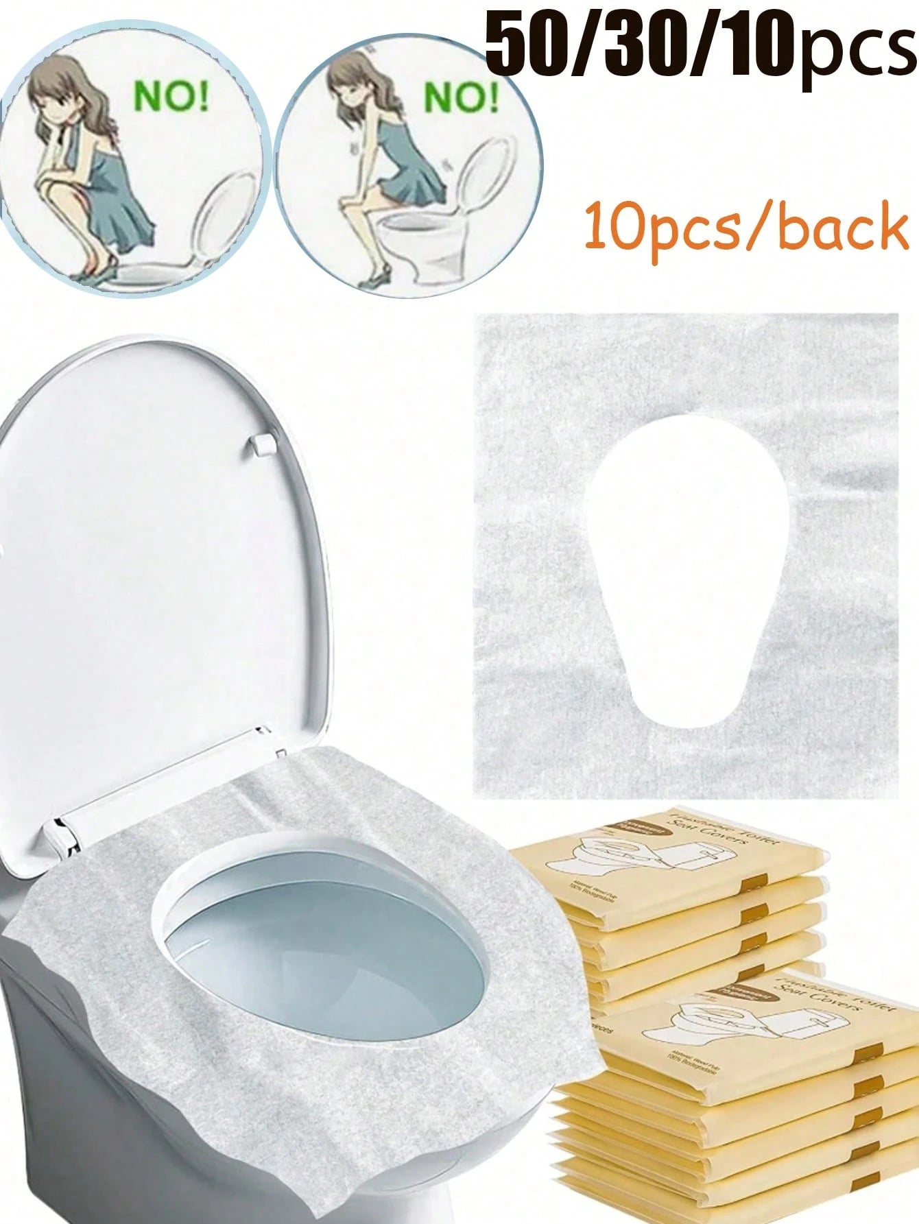 10/30/50pcs Disposable Toilet Seat Covers, Flushable Paper Toilet Seat Covers, Portable Toilet Stickers, Essential Travel Accessories, Water-Soluble Paper Toilet Seat Covers, Business Travel Toilet Se