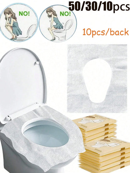 10/30/50pcs Disposable Toilet Seat Covers, Flushable Paper Toilet Seat Covers, Portable Toilet Stickers, Essential Travel Accessories, Water-Soluble Paper Toilet Seat Covers, Business Travel Toilet Se