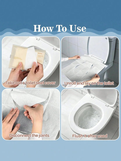 10/30/50pcs Disposable Toilet Seat Covers, Flushable Paper Toilet Seat Covers, Portable Toilet Stickers, Essential Travel Accessories, Water-Soluble Paper Toilet Seat Covers, Business Travel Toilet Se