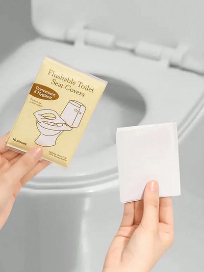 10/30/50pcs Disposable Toilet Seat Covers, Flushable Paper Toilet Seat Covers, Portable Toilet Stickers, Essential Travel Accessories, Water-Soluble Paper Toilet Seat Covers, Business Travel Toilet Se