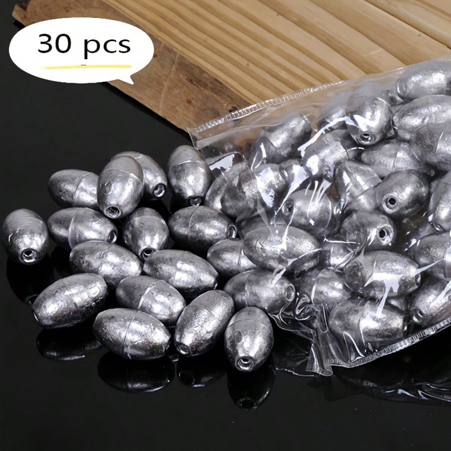10/30/50pcs Olive Shaped Hollow Lead Sinkers, 2g Iron Alloy Fishing Weight With Groove For Sea Fishing Long Distance Throw Explosive Hook Set, No Including Magnesium Rod/Fire Stone