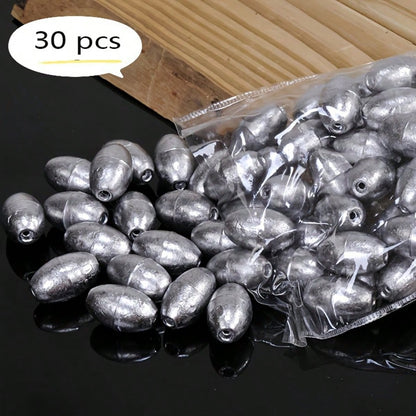 10/30/50pcs Olive Shaped Hollow Lead Sinkers, 2g Iron Alloy Fishing Weight With Groove For Sea Fishing Long Distance Throw Explosive Hook Set, No Including Magnesium Rod/Fire Stone