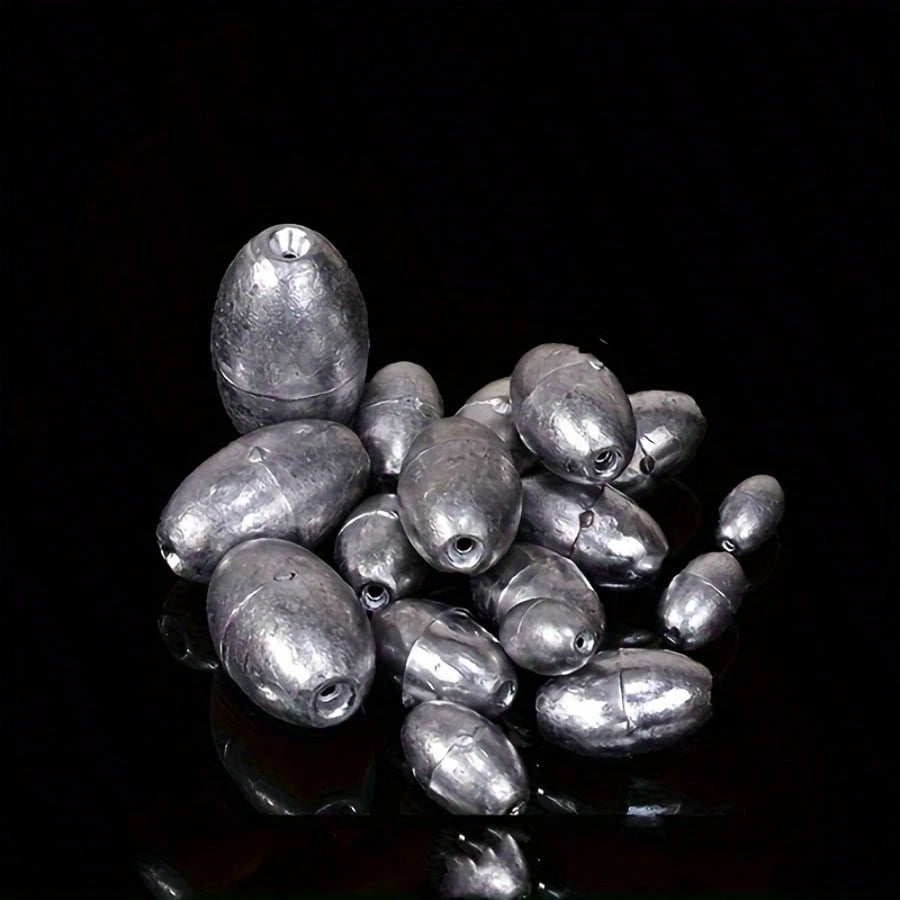 10/30/50pcs Olive Shaped Hollow Lead Sinkers, 2g Iron Alloy Fishing Weight With Groove For Sea Fishing Long Distance Throw Explosive Hook Set, No Including Magnesium Rod/Fire Stone