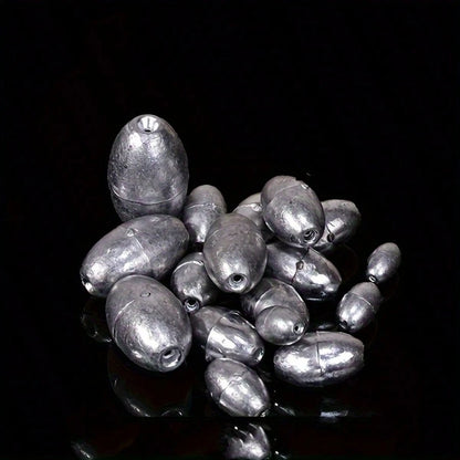 10/30/50pcs Olive Shaped Hollow Lead Sinkers, 2g Iron Alloy Fishing Weight With Groove For Sea Fishing Long Distance Throw Explosive Hook Set, No Including Magnesium Rod/Fire Stone