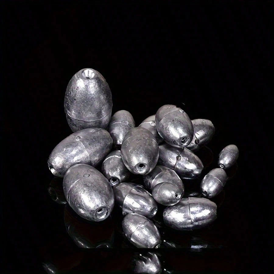 10/30/50pcs Olive Shaped Hollow Lead Sinkers, 2g Iron Alloy Fishing Weight With Groove For Sea Fishing Long Distance Throw Explosive Hook Set, No Including Magnesium Rod/Fire Stone