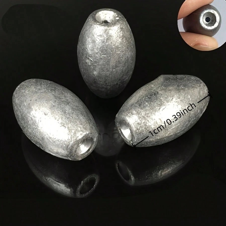 10/30/50pcs Olive Shaped Hollow Lead Sinkers, 2g Iron Alloy Fishing Weight With Groove For Sea Fishing Long Distance Throw Explosive Hook Set, No Including Magnesium Rod/Fire Stone