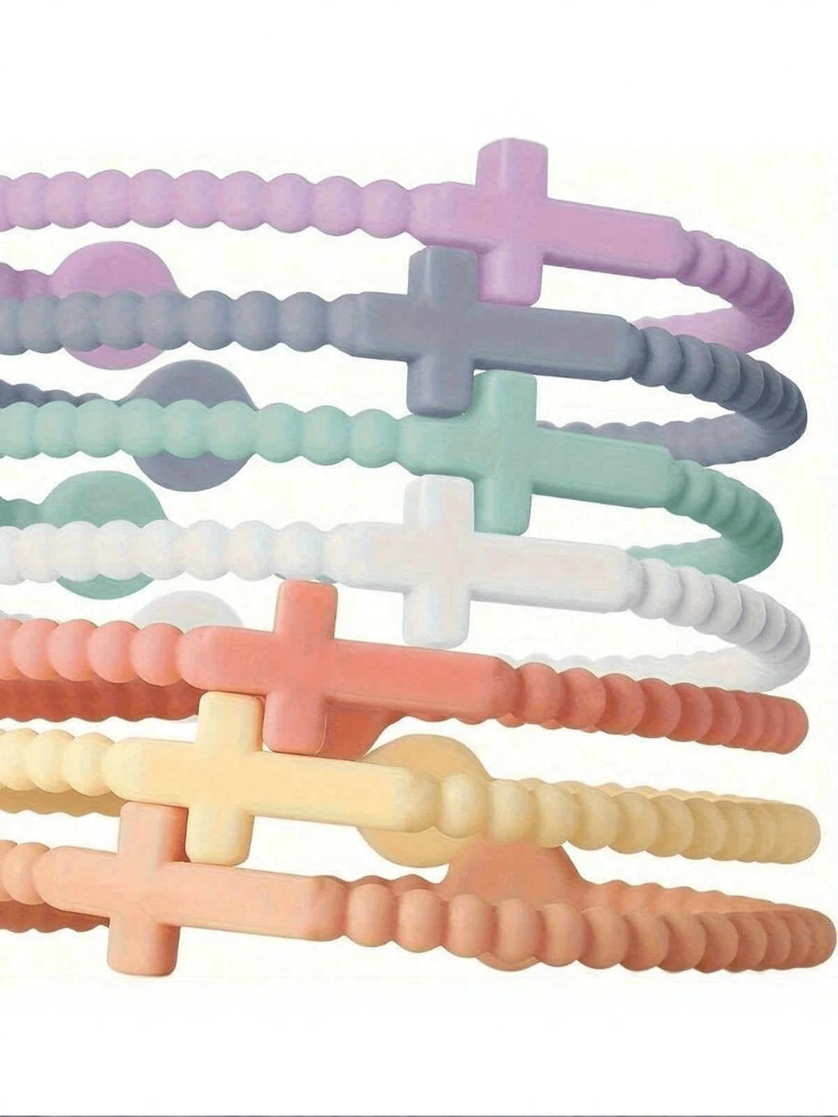 10/5/1pc Random Cross Bracelet, Religious Gift For Men And Women, Random Color Silicone Bracelet, Unisex Macaron Color Cross Bracelet, Multi-Color Beaded Cross Pendant Elastic Bracelet Set, Suitable F