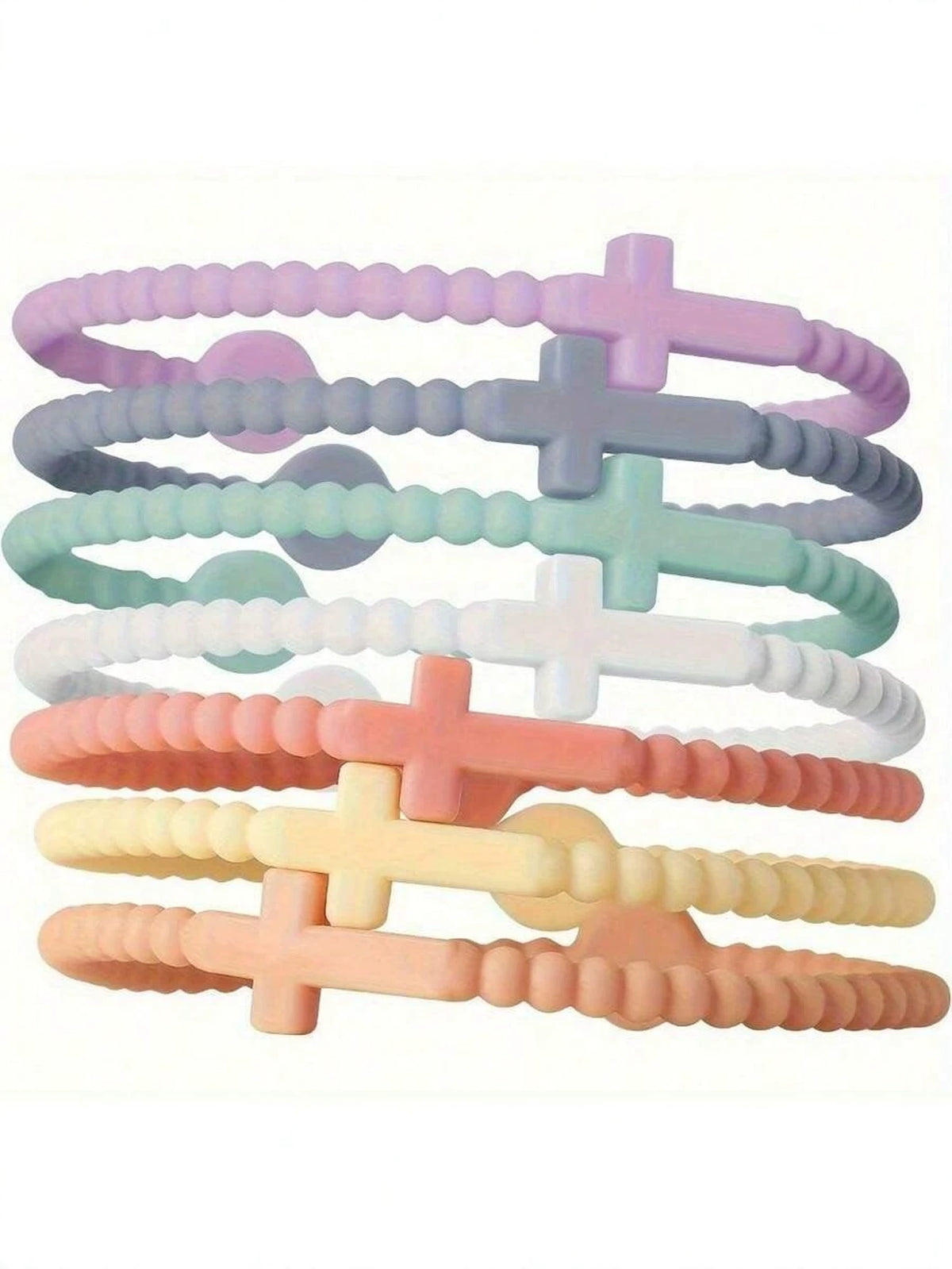 10/5/1pc Random Cross Bracelet, Religious Gift For Men And Women, Random Color Silicone Bracelet, Unisex Macaron Color Cross Bracelet, Multi-Color Beaded Cross Pendant Elastic Bracelet Set, Suitable F