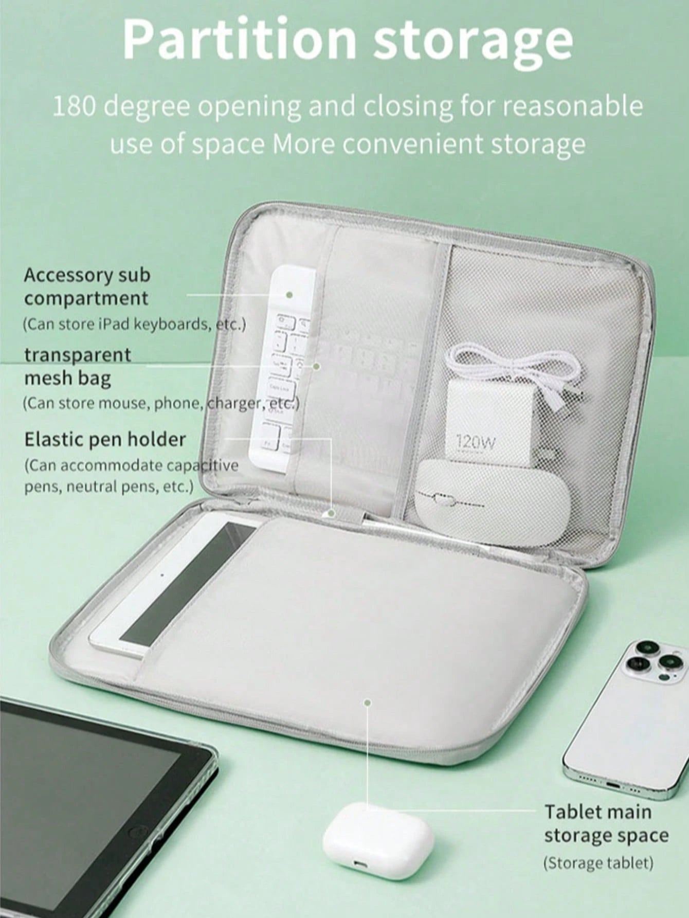 10.9 Inch Tablet Protective Case/Portable Bag, Compatible With IPad Pro M2/M1, Surface Pro 10.3 Inch X/9/8/7/6, With Accessory Pocket (10.9 Inch, Gray PU Leather) Laptop Bag/Laptop Protective Case/Lap