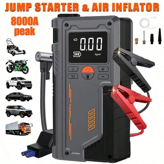 10-In-1 Multifunction Heavy Duty Car Battery Starter, Equipped With 150PSI Compressor, Supports USB Charging Battery, Features Car Engine Jump Starter And Tire Inflator With LED Pressure Display, Car