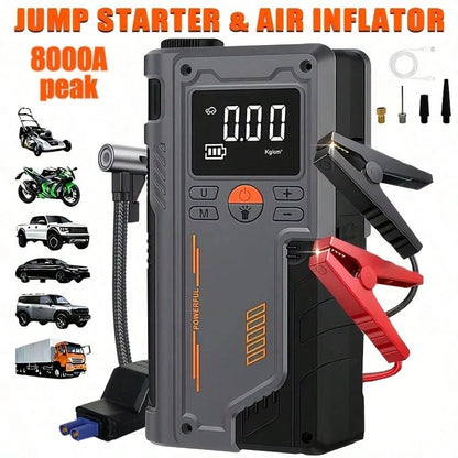 10-In-1 Multifunction Heavy Duty Car Battery Starter, Equipped With 150PSI Compressor, Supports USB Charging Battery, Features Car Engine Jump Starter And Tire Inflator With LED Pressure Display, Car