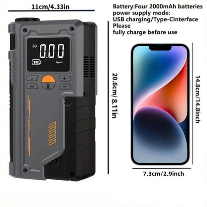10-In-1 Multifunction Heavy Duty Car Battery Starter, Equipped With 150PSI Compressor, Supports USB Charging Battery, Features Car Engine Jump Starter And Tire Inflator With LED Pressure Display, Car