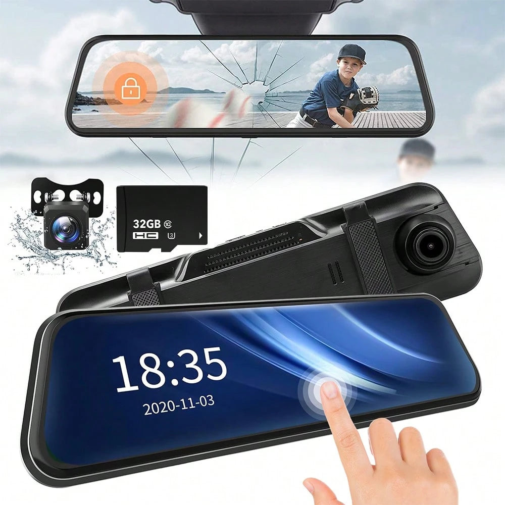 10 Inch IPS Touch Mirror Dash Cam Dual 1080P Front Rear 140° Wide Angle Waterproof Backup Cam G-Sensor Loop Recording Parking Assist With 32GB TF Card For All Vehicles Viral Car Driving Recorder Gift
