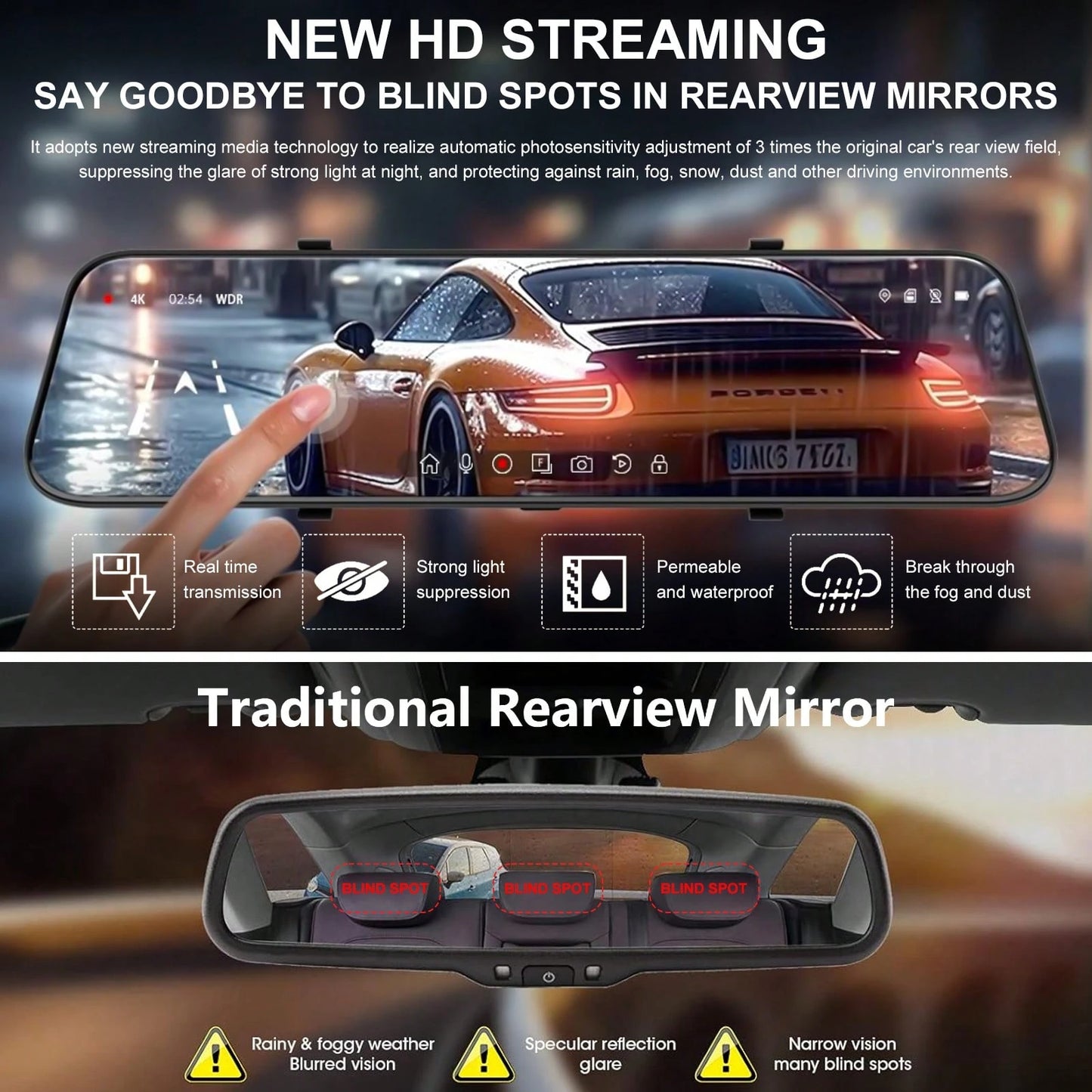 10 Inch IPS Touch Mirror Dash Cam Dual 1080P Front Rear 140° Wide Angle Waterproof Backup Cam G-Sensor Loop Recording Parking Assist With 32GB TF Card For All Vehicles Viral Car Driving Recorder Gift