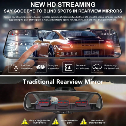 10 Inch IPS Touch Mirror Dash Cam Dual 1080P Front Rear 140° Wide Angle Waterproof Backup Cam G-Sensor Loop Recording Parking Assist With 32GB TF Card For All Vehicles Viral Car Driving Recorder Gift