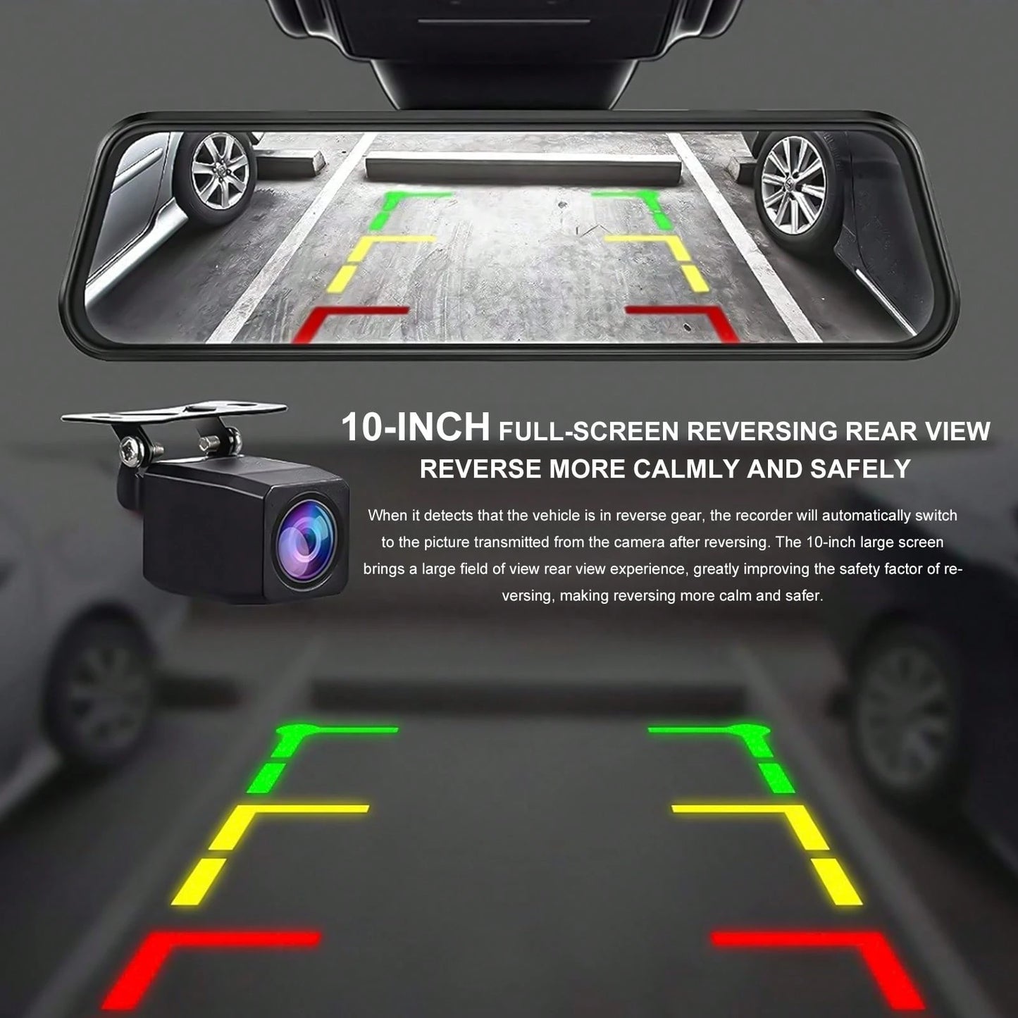 10 Inch IPS Touch Mirror Dash Cam Dual 1080P Front Rear 140° Wide Angle Waterproof Backup Cam G-Sensor Loop Recording Parking Assist With 32GB TF Card For All Vehicles Viral Car Driving Recorder Gift