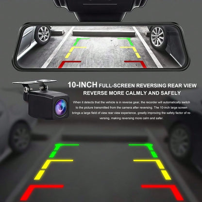 10 Inch IPS Touch Mirror Dash Cam Dual 1080P Front Rear 140° Wide Angle Waterproof Backup Cam G-Sensor Loop Recording Parking Assist With 32GB TF Card For All Vehicles Viral Car Driving Recorder Gift