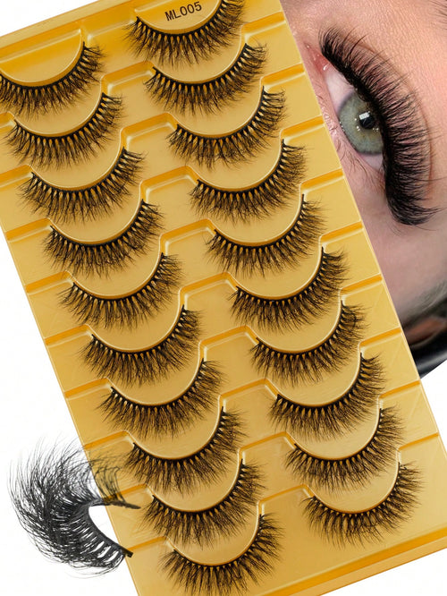 10 Pairs 3D Curly Artificial Short Eyelashes, Soft Natural Layered Lash Strips, Comfortable To Wear, Suitable For Girls' Daily Life, Dates, Work