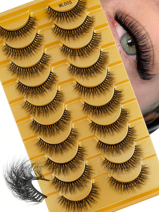 10 Pairs 3D Curly Artificial Short Eyelashes, Soft Natural Layered Lash Strips, Comfortable To Wear, Suitable For Girls' Daily Life, Dates, Work