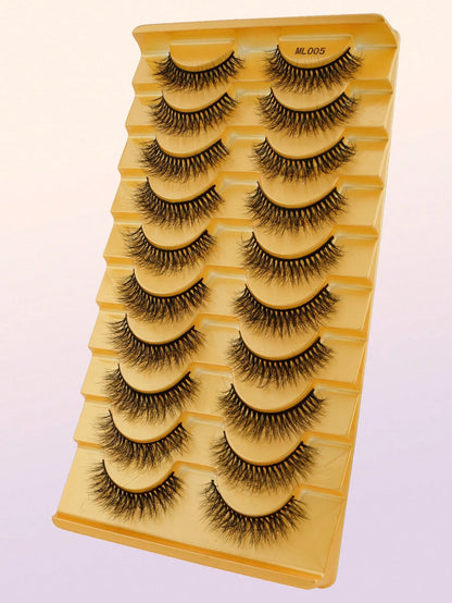 10 Pairs 3D Curly Artificial Short Eyelashes, Soft Natural Layered Lash Strips, Comfortable To Wear, Suitable For Girls' Daily Life, Dates, Work